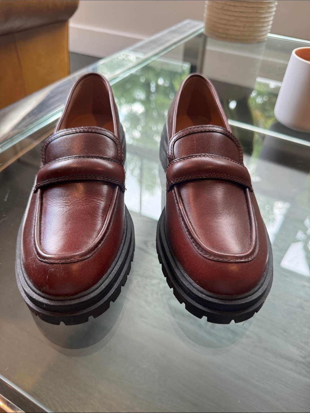 Women’s Madewell Brown Leather Lug-Sole Penny Loafers